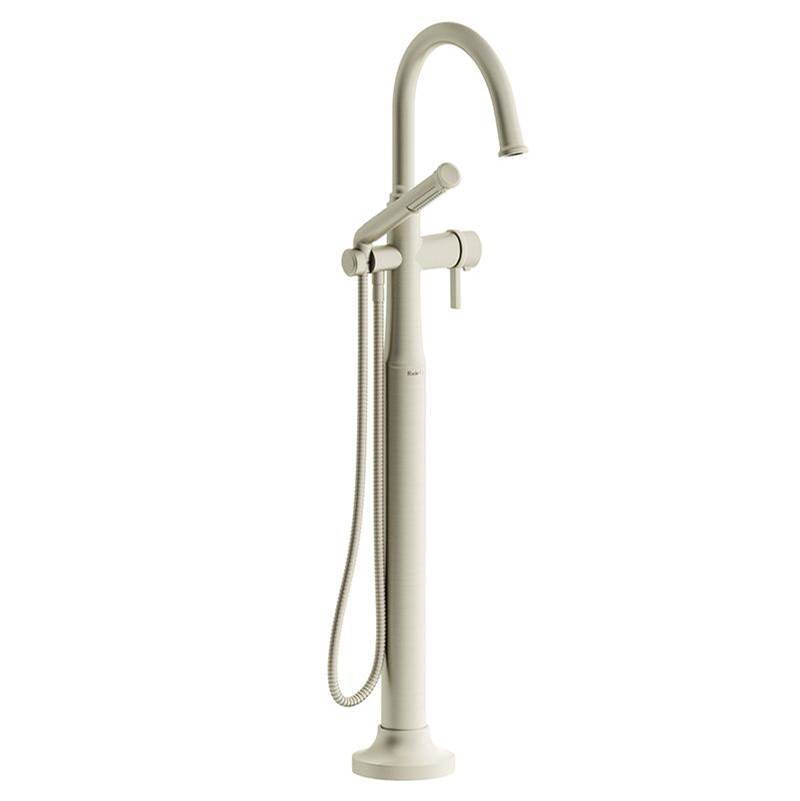 Riobel Momenti 2-way Type T coaxial floor-mount tub filler with hand shower