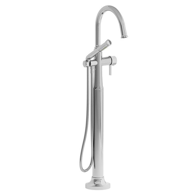 Riobel Momenti 2-way Type T coaxial floor-mount tub filler with hand shower