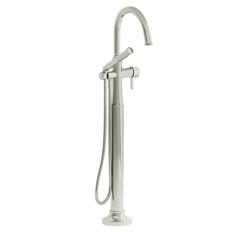 Riobel Momenti 2-way Type T coaxial floor-mount tub filler with hand shower