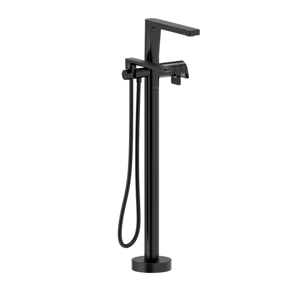 Riobel Ode 2-way Type T coaxial floor-mount tub filler with hand shower