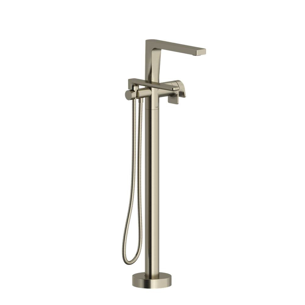 Riobel Ode 2-way Type T coaxial floor-mount tub filler with hand shower