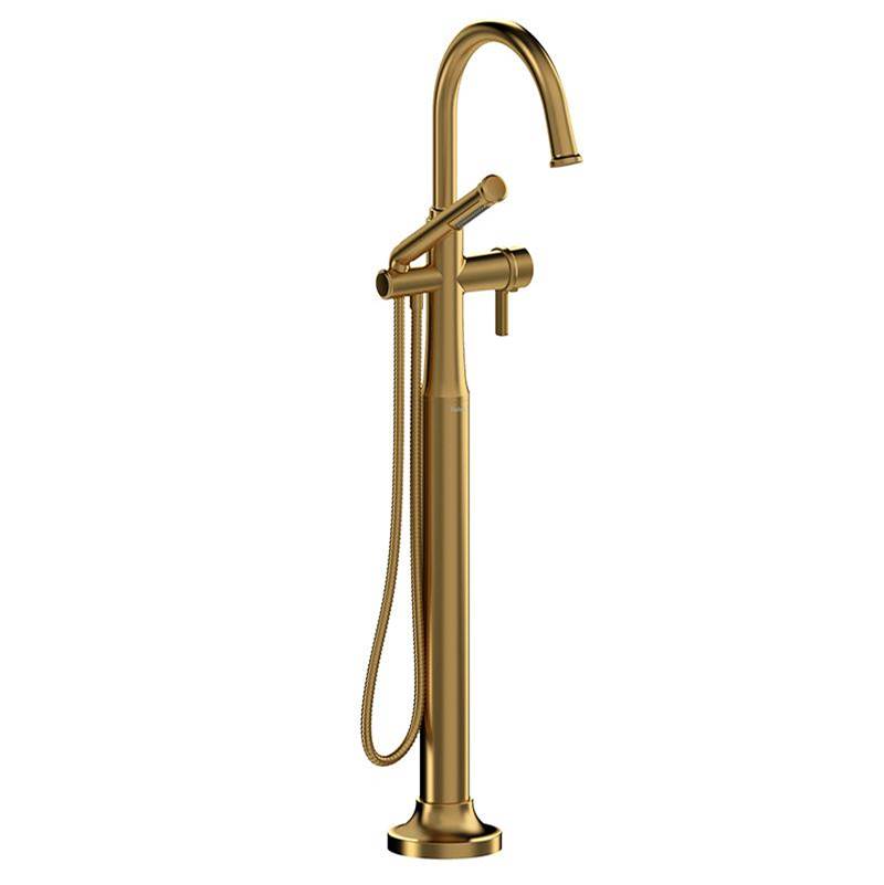 Riobel Momenti 2-way Type T coaxial floor-mount tub filler with hand shower