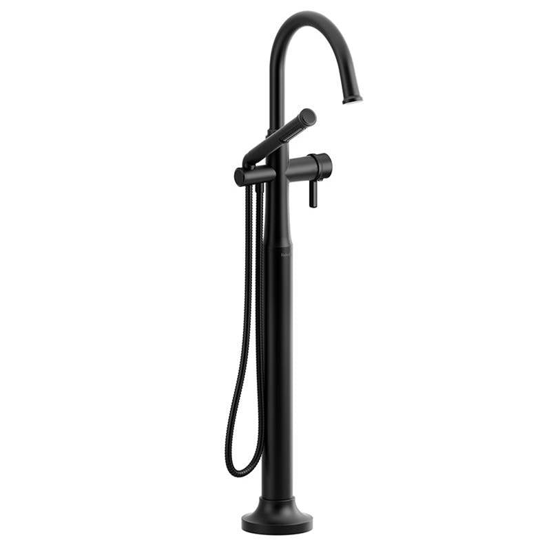 Riobel Momenti 2-way Type T coaxial floor-mount tub filler with hand shower