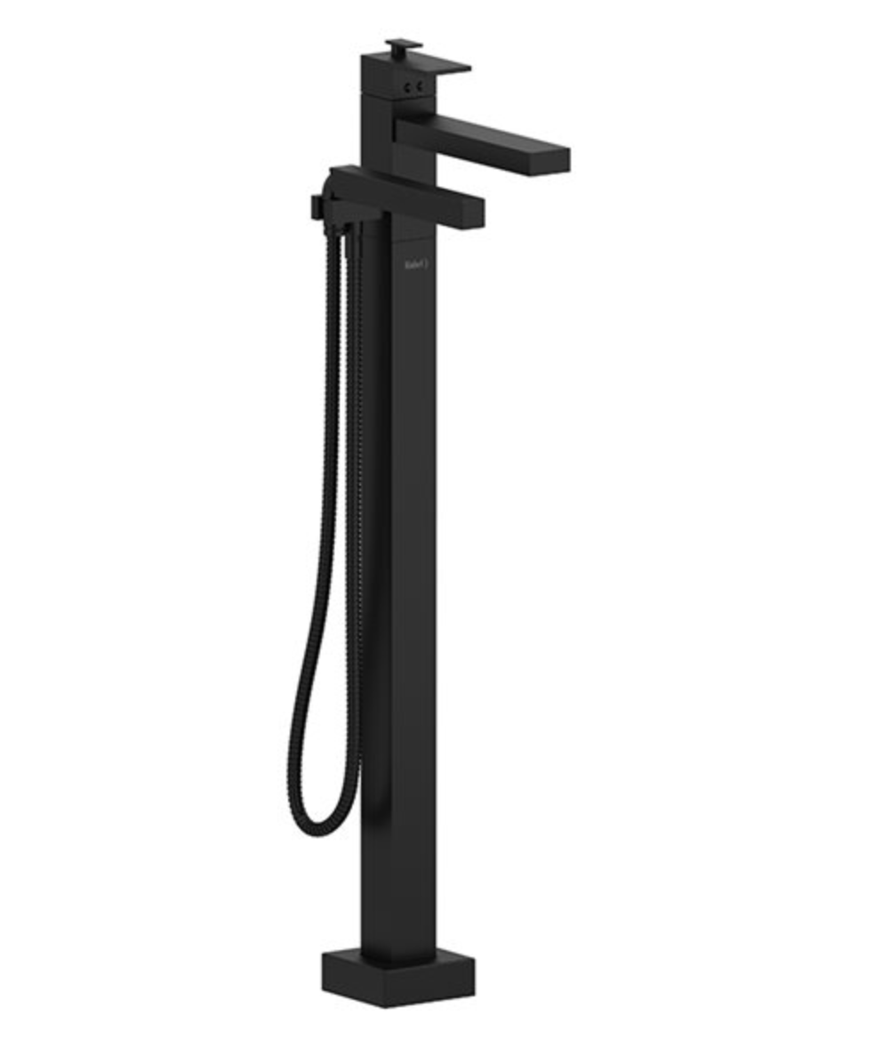 Riobel Kubik  2-way Type T coaxial floor-mount tub filler with hand shower
